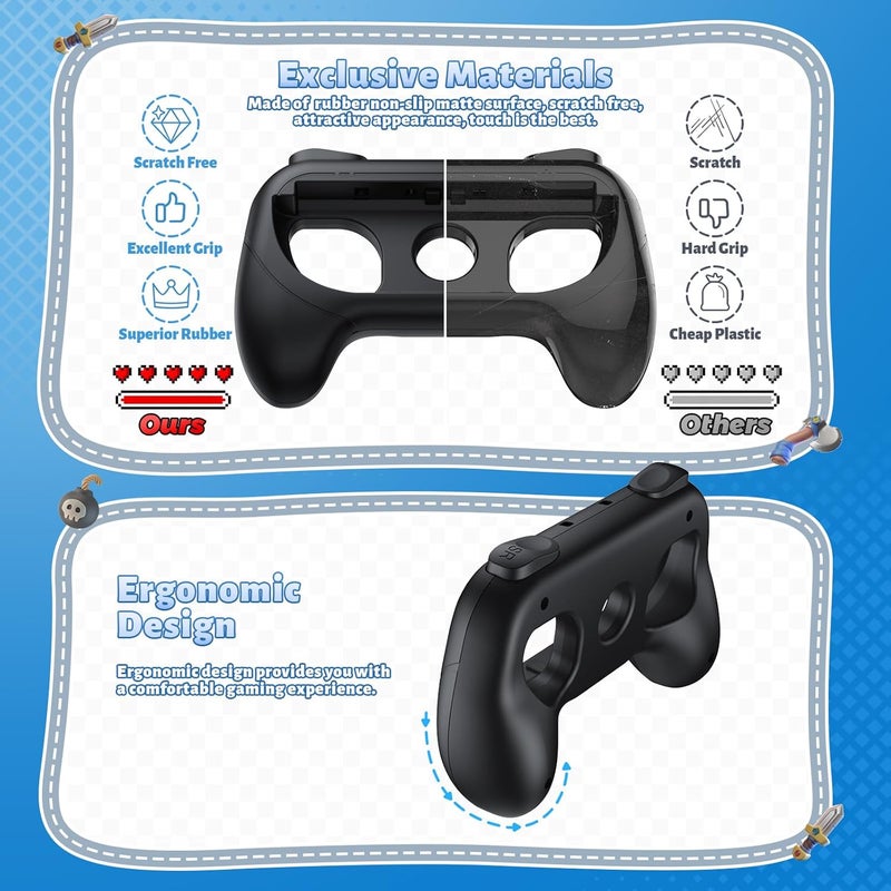 FASTSNAIL [Switch 1/2 Compatible] Grips for Nintendo Switch 2(2025)/1&OLED for Joy-Con 2, Wear-Resistant & Anti-Slip Controller Grips Handle Kit, Switch 2 Joypad Holder Accessories (Black,Black) - Image 4